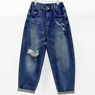 欧货大码 牛道途2026春季 休闲破洞萝卜裤 宽松显瘦牛仔女老爹裤 新款