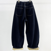 宽松镰刀裤 牛道途2025冬季 潮 大版 香蕉裤 新款 加绒加厚牛仔女弯刀裤