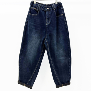 大码 牛道途2025冬新款 萝卜裤 宽松显瘦垮裤 松紧腰 加绒牛仔女老爹裤