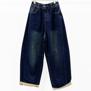 萝卜裤 2025冬季 松紧腰松垮大版 CHYY深蓝显瘦宽松牛仔女老爹裤 新款