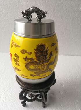 低促百分97.9纯锡陶瓷罐，精品茶叶罐，龙头盖 大气 送礼自用