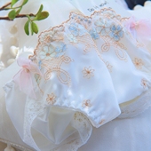 日本限定绣蓝花边蝴蝶结小仙女刺绣牛奶丝中低腰女生内裤 甜美无痕