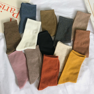 北北家袜子女棉中筒袜日系韩版 百搭休闲纯色打底袜 春秋季