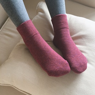 文艺复古精梳棉袜子女秋冬款 纯色内拉绒亲肤棉袜双层边无罗口短袜