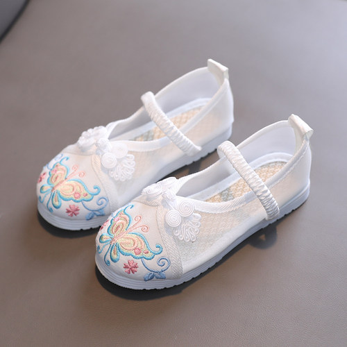 女童汉服鞋古装绣花鞋透气网鞋