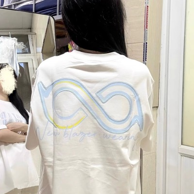 国潮美式高街白色字母刺绣短袖
