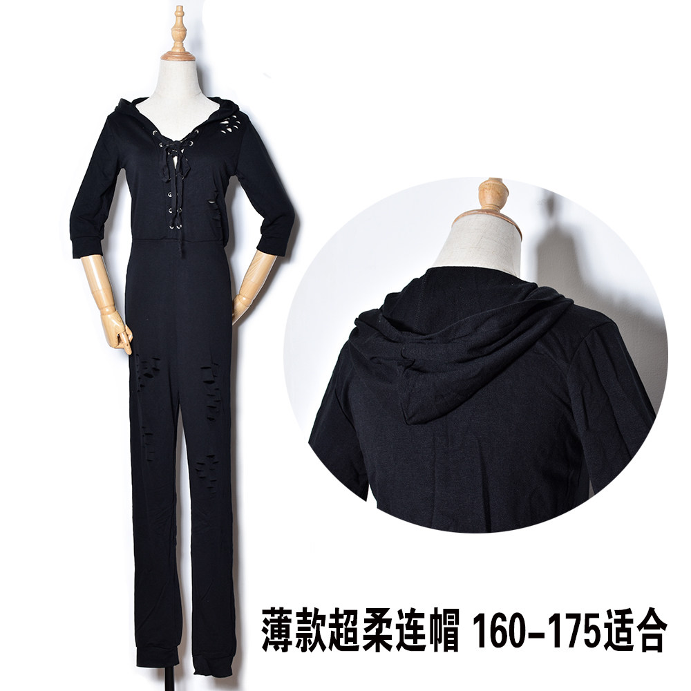 外贸优质女士连帽连体睡衣家居服 夏季薄款七分袖破洞性感连体裤