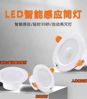 声光控人体感应灯嵌入式自动雷达感应筒灯射灯过道灯走廊声控灯