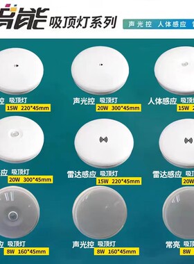 品坚智能吸顶灯LED过道走廊楼梯灯入户玄关声控灯雷达人体感应灯