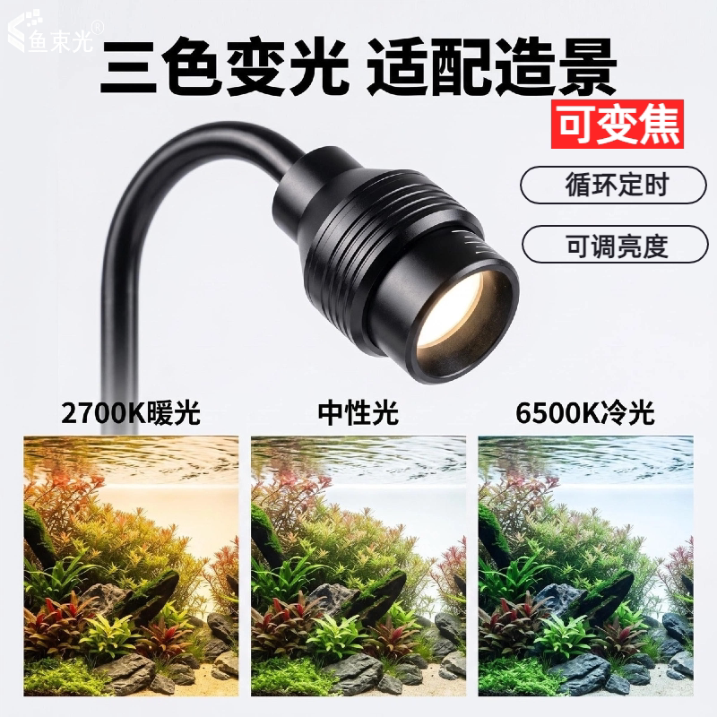鱼束光2026新款鱼缸灯变焦三色定时南美射灯原生缸水族观赏灯led