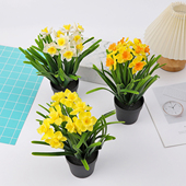 仿真花假花盆栽塑胶水仙花仿真小盆景客厅餐桌桌面装 饰花艺摆件