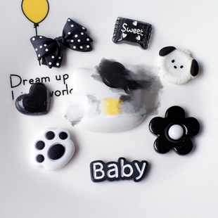 黑色系猫咪奶油胶水手工diy树脂饰品配件手机壳DIY材料小夹子发饰