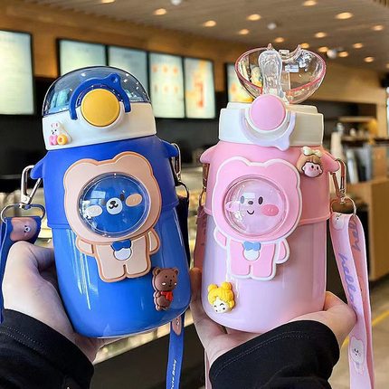 婴幼儿卡通哈罗熊保温杯网红INS潮品儿童奶嘴式吸管杯