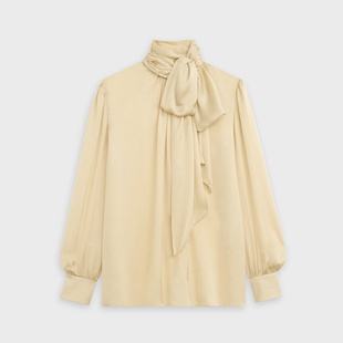 飘带系带宽松打底桑蚕丝女小衬衫 长袖 新款 重磅真丝上衣2020早春装