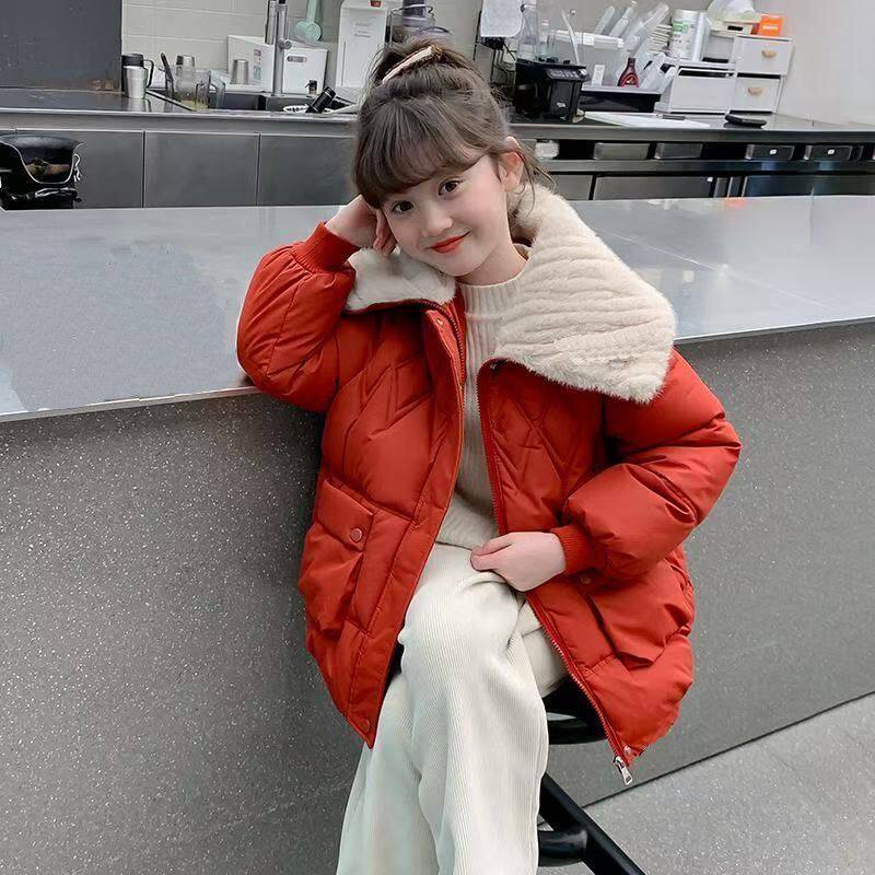 女童秋冬保棉服韩版潮流儿童加厚棉衣娃娃大毛领外翻外套亲子装