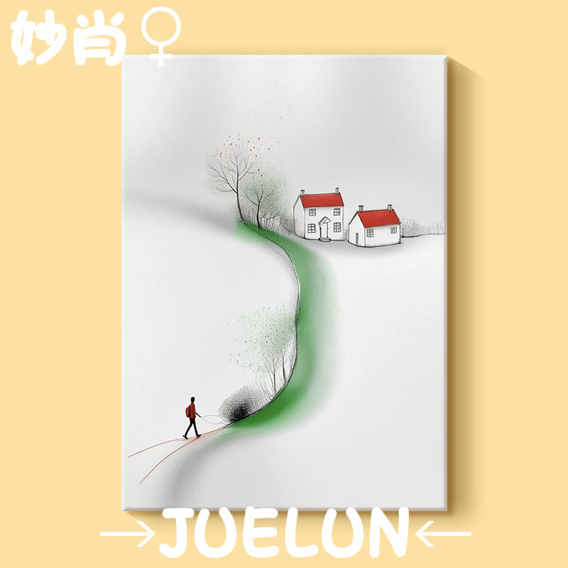 侘寂奶油风冬日雪景手绘油画现代极简客厅装饰画小众抽象餐厅挂画
