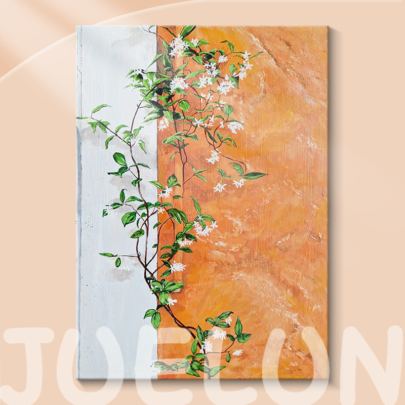 白色花卉纯手绘油画花开富贵玄关装饰画客厅极简石英砂挂画肌理画