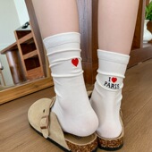 韩国刺绣爱心白色女袜春秋东大门AB款 字母学院风个性 运动中筒袜