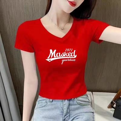 短款上衣女夏季2024新款网红短袖t恤女ins超火修身漏脐高腰设计感