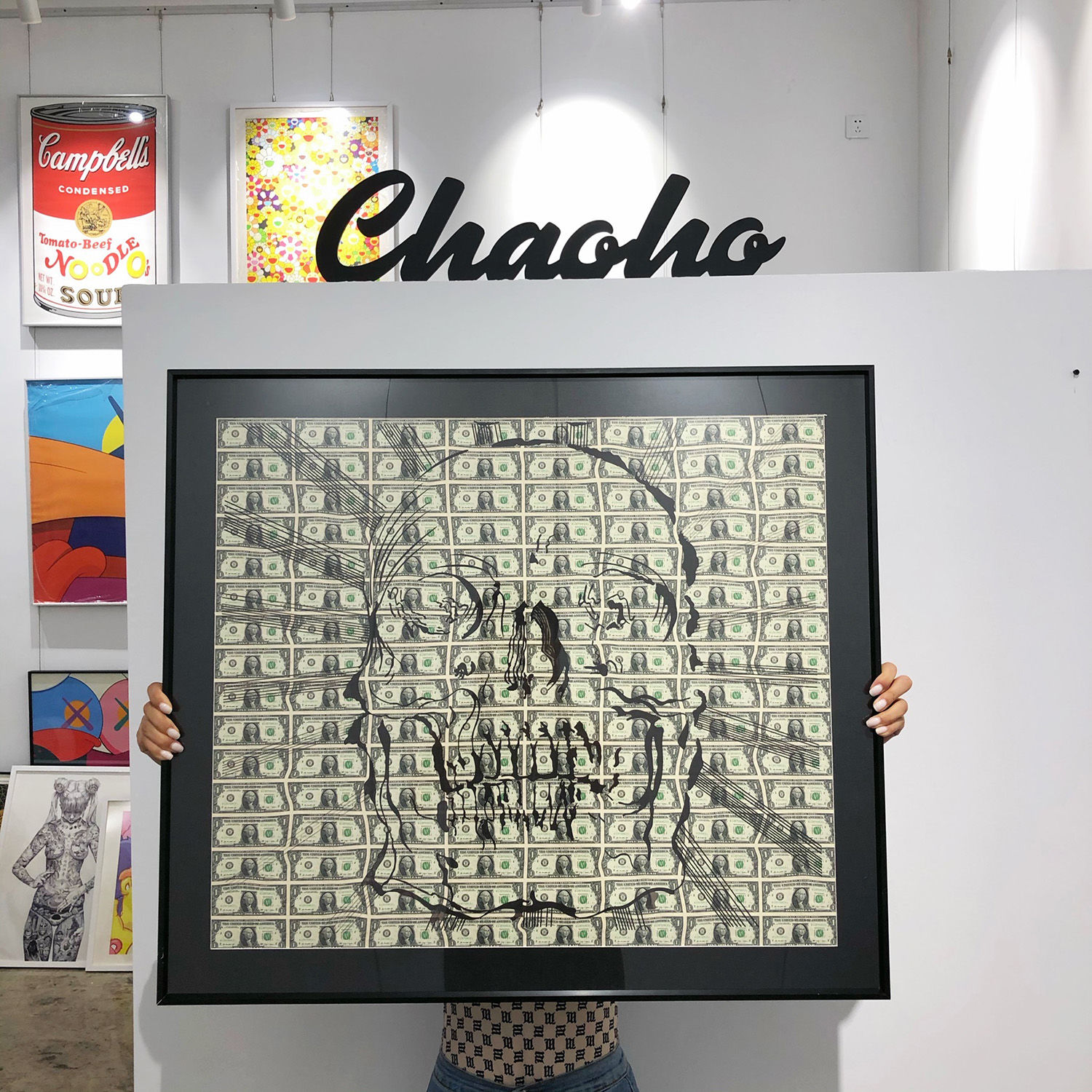 陈冠希工作室艺术骷髅潮流美金画