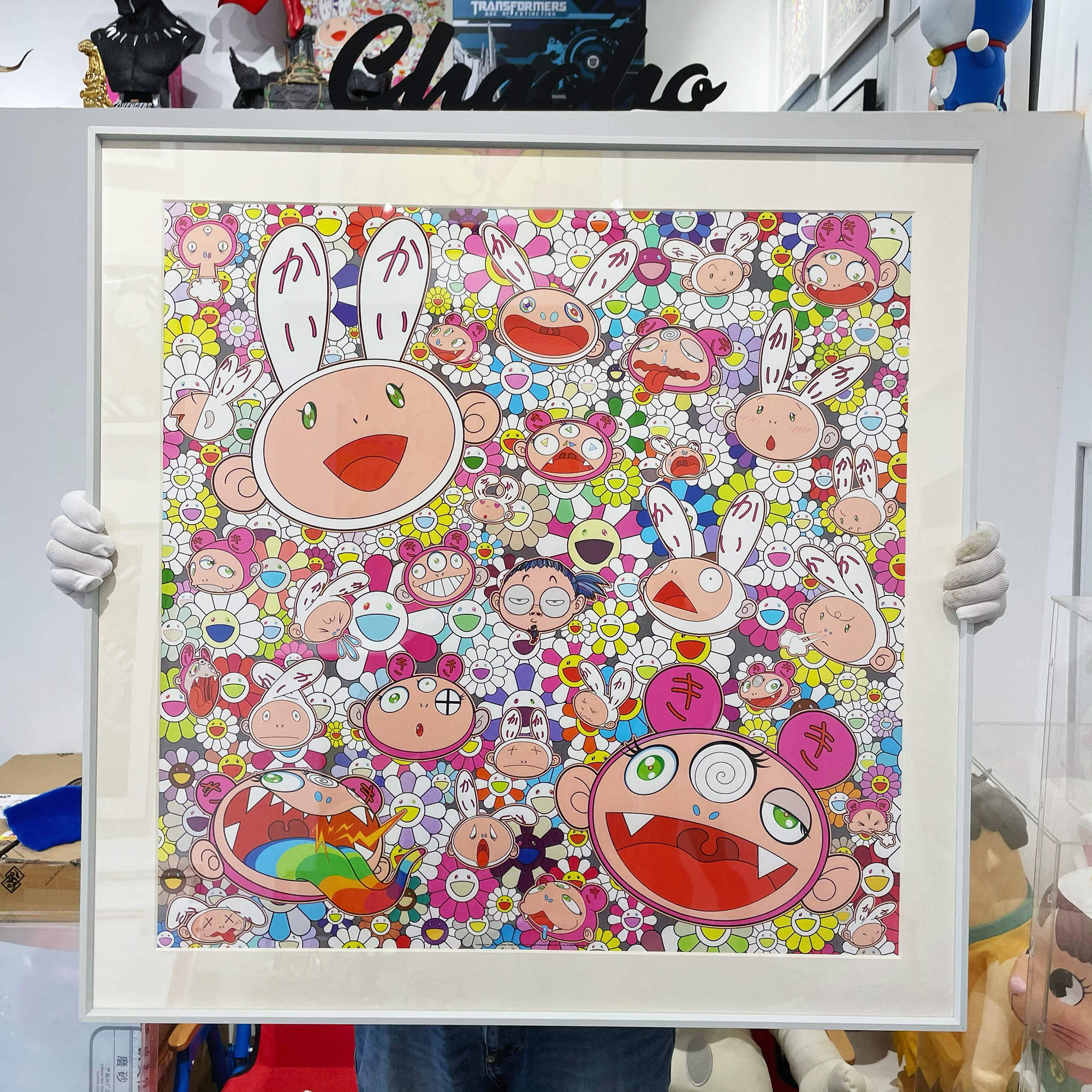 村上隆客厅版画太阳花装饰画粉色