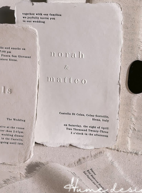 定制高级手工毛边纸婚礼订婚邀请函请柬创意卡片结婚喜帖感谢卡