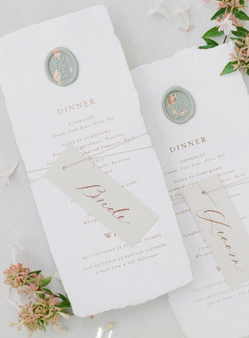 高端定制手工毛边纸婚礼生日开业客户新品发布会宴会菜单凸版印刷