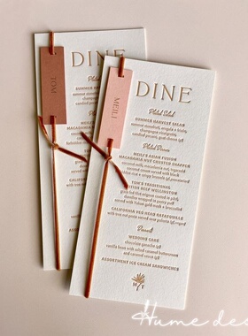 Letterpress婚礼宴会菜单宾客席位卡定制结婚商务酒席创意感谢卡