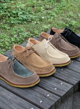 工装莫卡辛Moccasin低帮袋鼠日系方头厚底休闲复古大码46真皮男