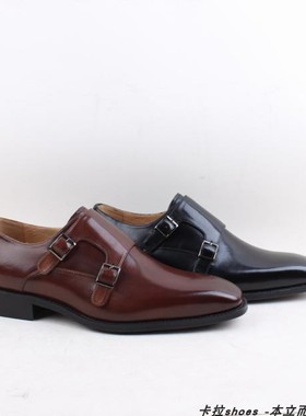男士商务休闲Monk英伦复古正装孟克皮鞋男透气搭扣僧侣男鞋大码