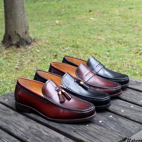 乐福豆豆鞋男真皮底固特异流苏夏季透气商务新款一脚蹬套脚大码46