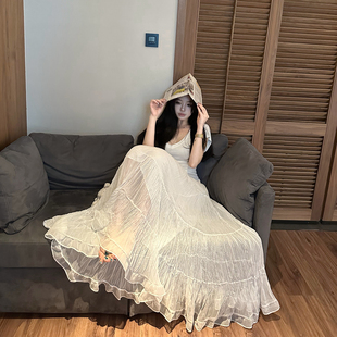 CHANGE MISS 超仙气质玻璃纱大裙摆压褶半身蛋糕裙 南法邂逅裙