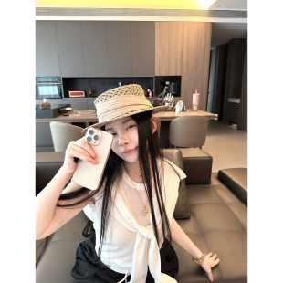 CHANGE MISS 松弛轻薄透气海军领披肩背心两件套T恤 智性法则