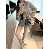 CHANGE MISS 丝光羊毛双层针织花边低腰显瘦包臀裙裤 欲欲裙摆