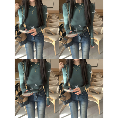 天丝羊毛！定染墨绿显瘦保暖T恤