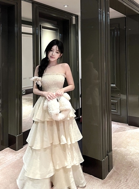 【巴黎邂逅】MISS CHANGE/甜美纯欲褶皱抹胸蛋糕连衣裙收腰显瘦