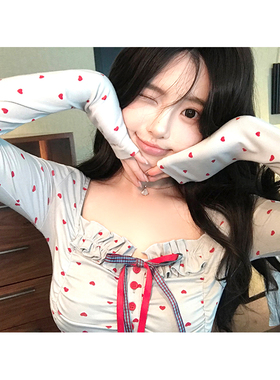 MISS CHANGE【心动讯号】设计感纯欲蝴蝶结木耳边拼接显身材长袖T