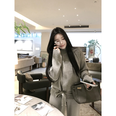 六羊毛系带收腰立领拉链开衫