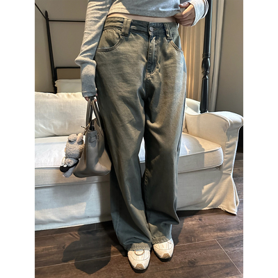 MISSCHANGE做旧脏脏牛仔裤