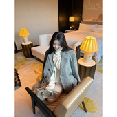 老钱世家 MISS CHANGE 70%羊毛复古毛呢真牛角扣宽松西装 外套