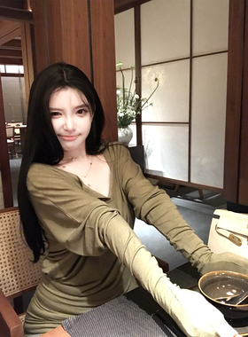 【月光手书】MISS CHANGE/天丝羊毛长袖宽松垂感显瘦亨利领T恤