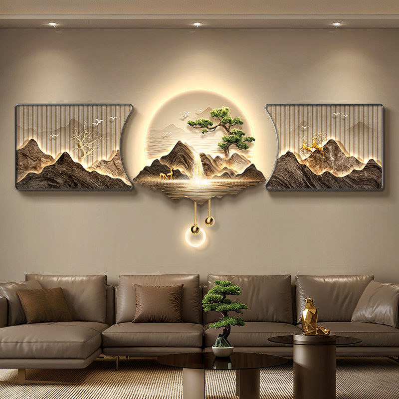 流水生财新中式客厅装饰画 画大气山水沙发背景墙挂画 画轻奢高档