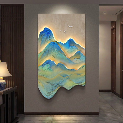 千里江山图挂画 画新中式玄关装饰画 画壁灯画 画山水画 画入户门