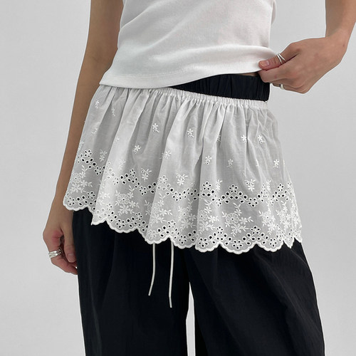 AKHG短裙A字韩版刺绣叠穿半身裙