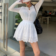 AKHG蕾丝花边刺绣A字裙短裙韩版