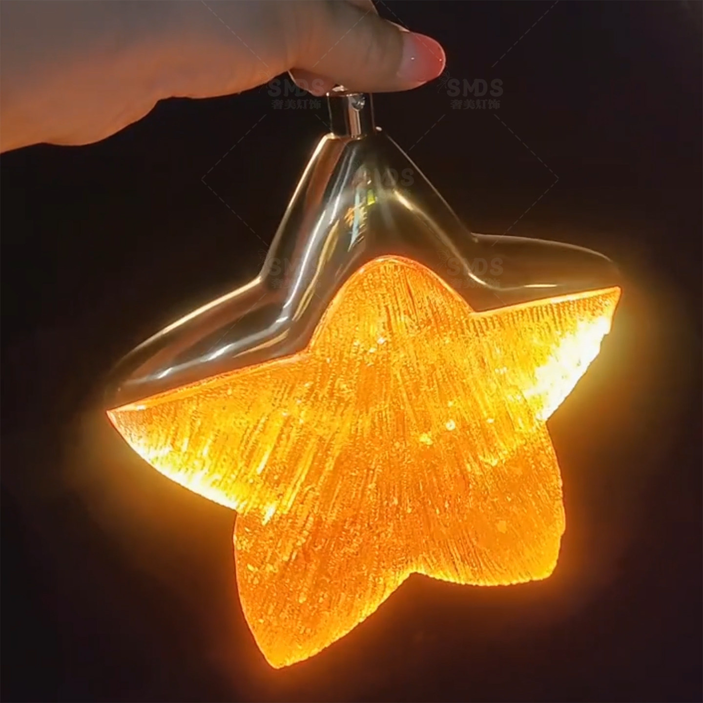 创意五角星古法琉璃全铜LED发光吊灯餐厅金色装饰灯具个性装饰灯