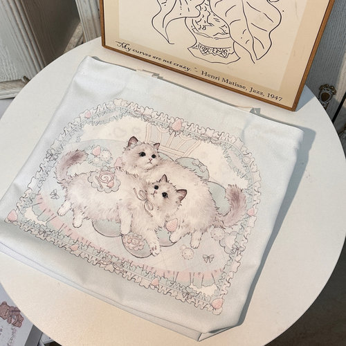 Pink berry原创设计可爱布偶猫薄荷猫猫帆布袋单肩包包大容量包包