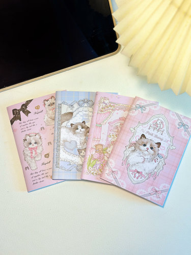 Pink berry原创设计猫猫&兔熊盖章打卡本空白页手帐本留言本