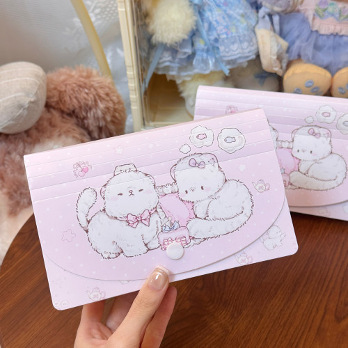 Pink原创设计可爱猫猫大容量手帐pp风琴收纳包可立式伸缩收纳册