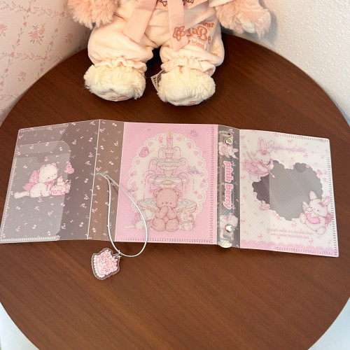 Pink berry原创设计天使兔熊M5斜纹活页壳pp材质三折手帐小卡